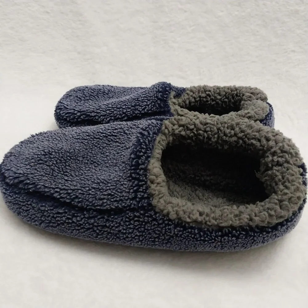 Snoozies Mens Two Tone Fleece Lined Slippers Navy Blue And Gray #E62